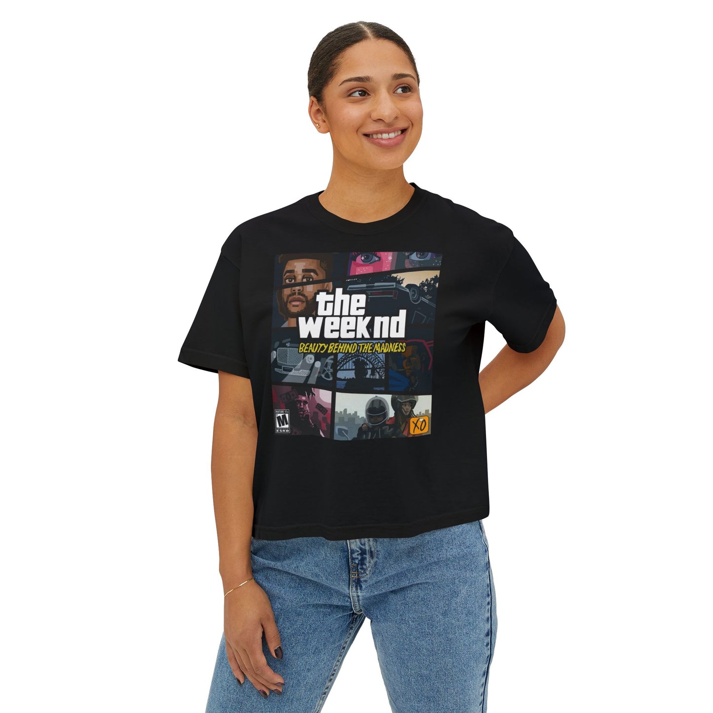 The Weeknd Inspired Women's Boxy Tee, Trendy Graphic T-Shirt, Casual Urban Wear, Music Lover Gift, Stylish Streetwear