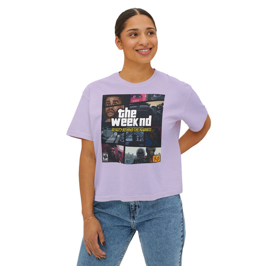 The Weeknd Inspired Women's Boxy Tee, Trendy Graphic T-Shirt, Casual Urban Wear, Music Lover Gift, Stylish Streetwear