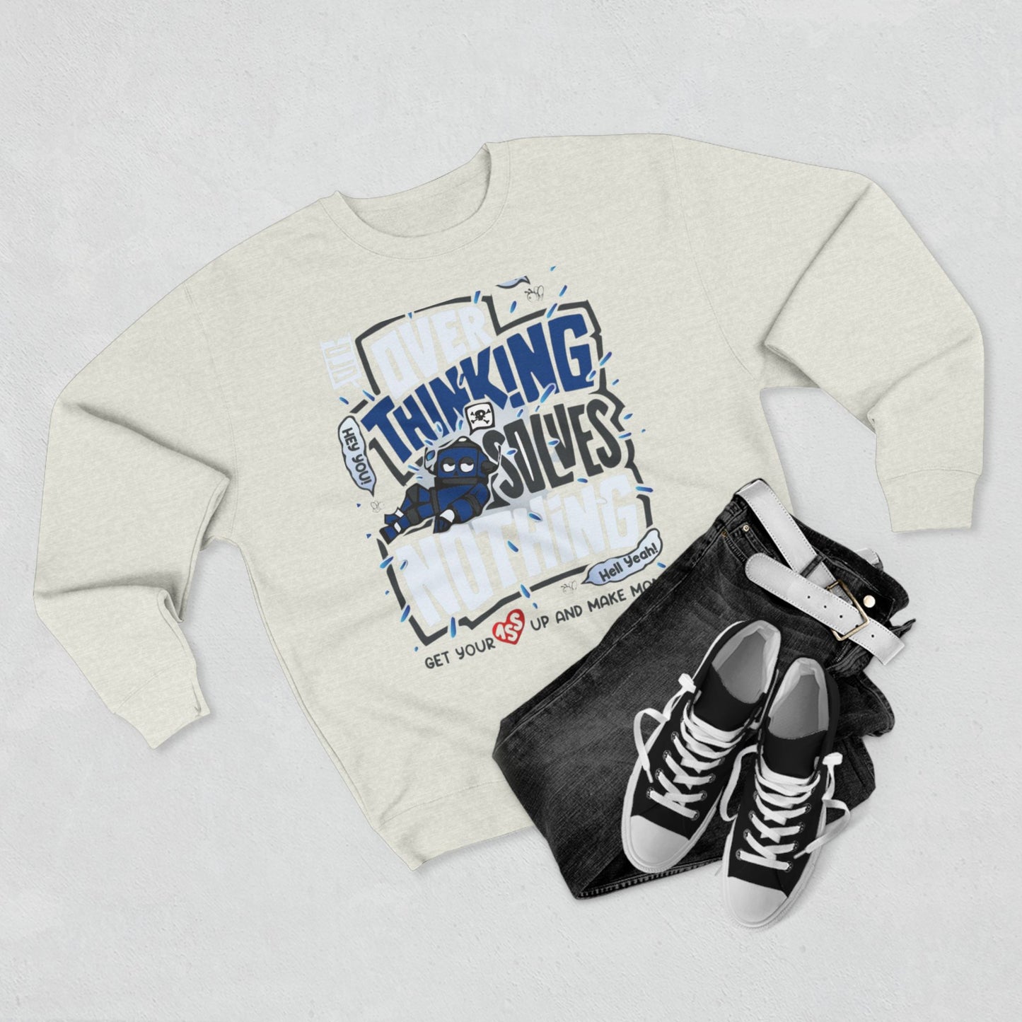 Unisex Crewneck Sweatshirt - Overthinking Solves Nothing, Cozy Layer for Relaxing Days, Great Gift for Friends, Ideal for Casual Wear, [...]