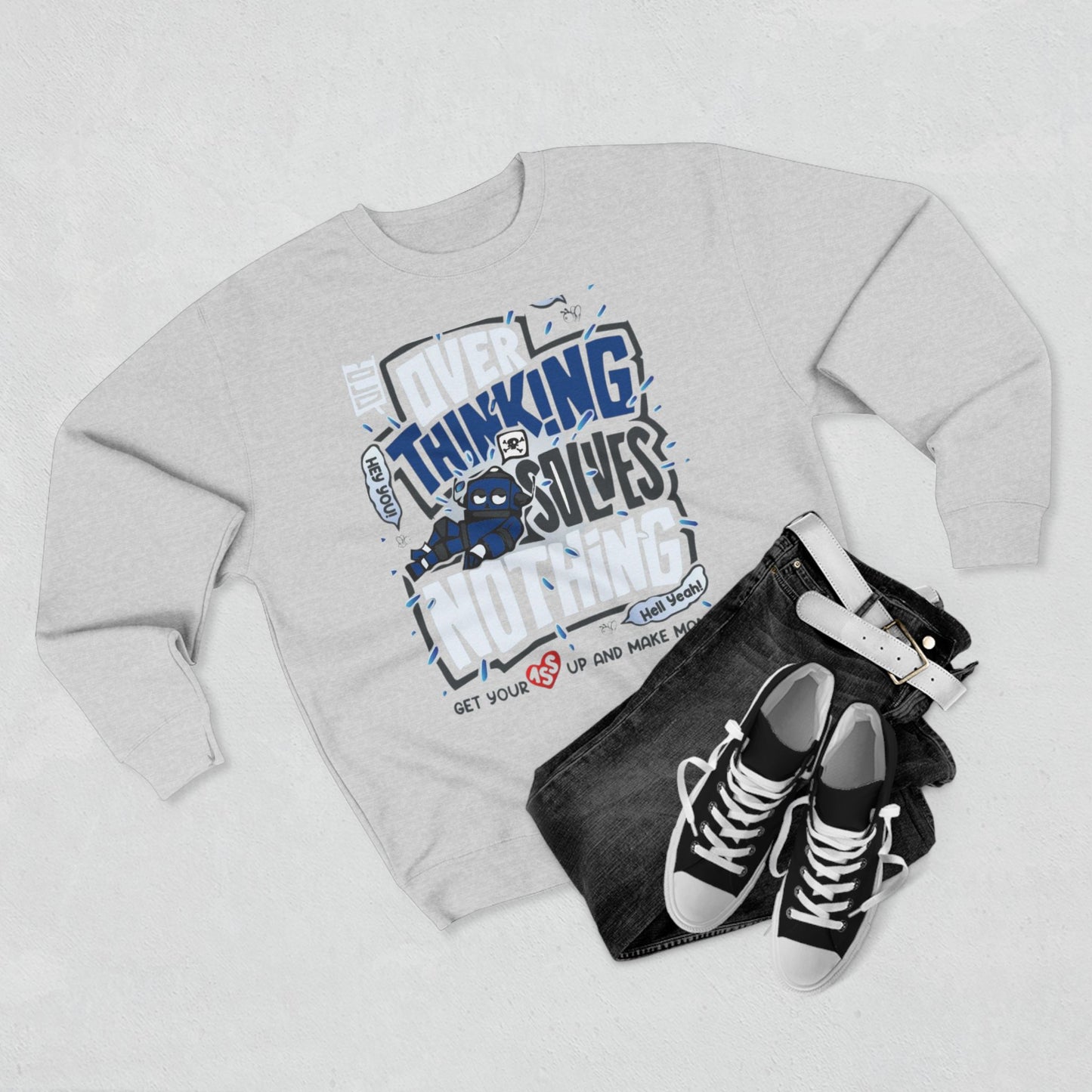 Unisex Crewneck Sweatshirt - Overthinking Solves Nothing, Cozy Layer for Relaxing Days, Great Gift for Friends, Ideal for Casual Wear, [...]