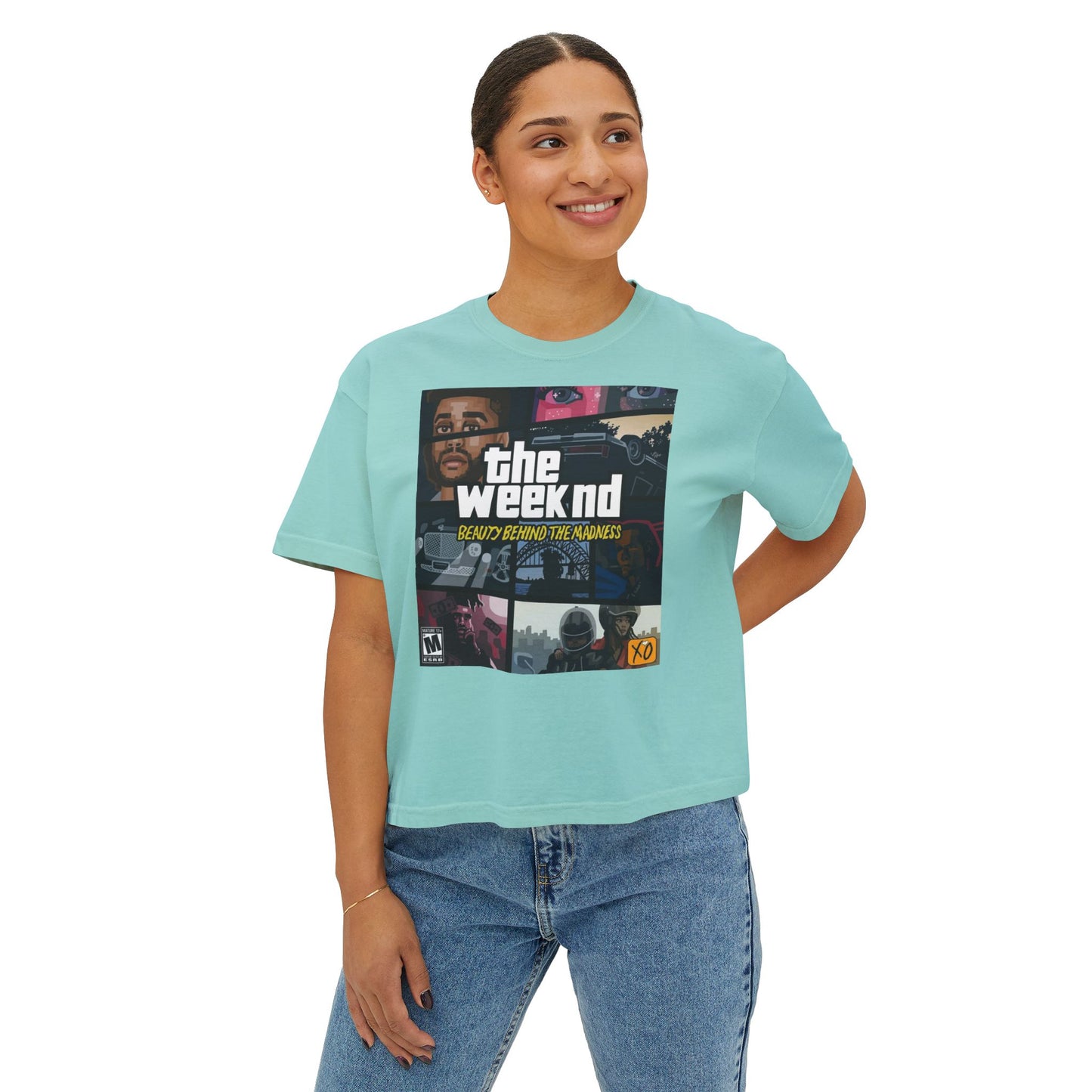 The Weeknd Inspired Women's Boxy Tee, Trendy Graphic T-Shirt, Casual Urban Wear, Music Lover Gift, Stylish Streetwear
